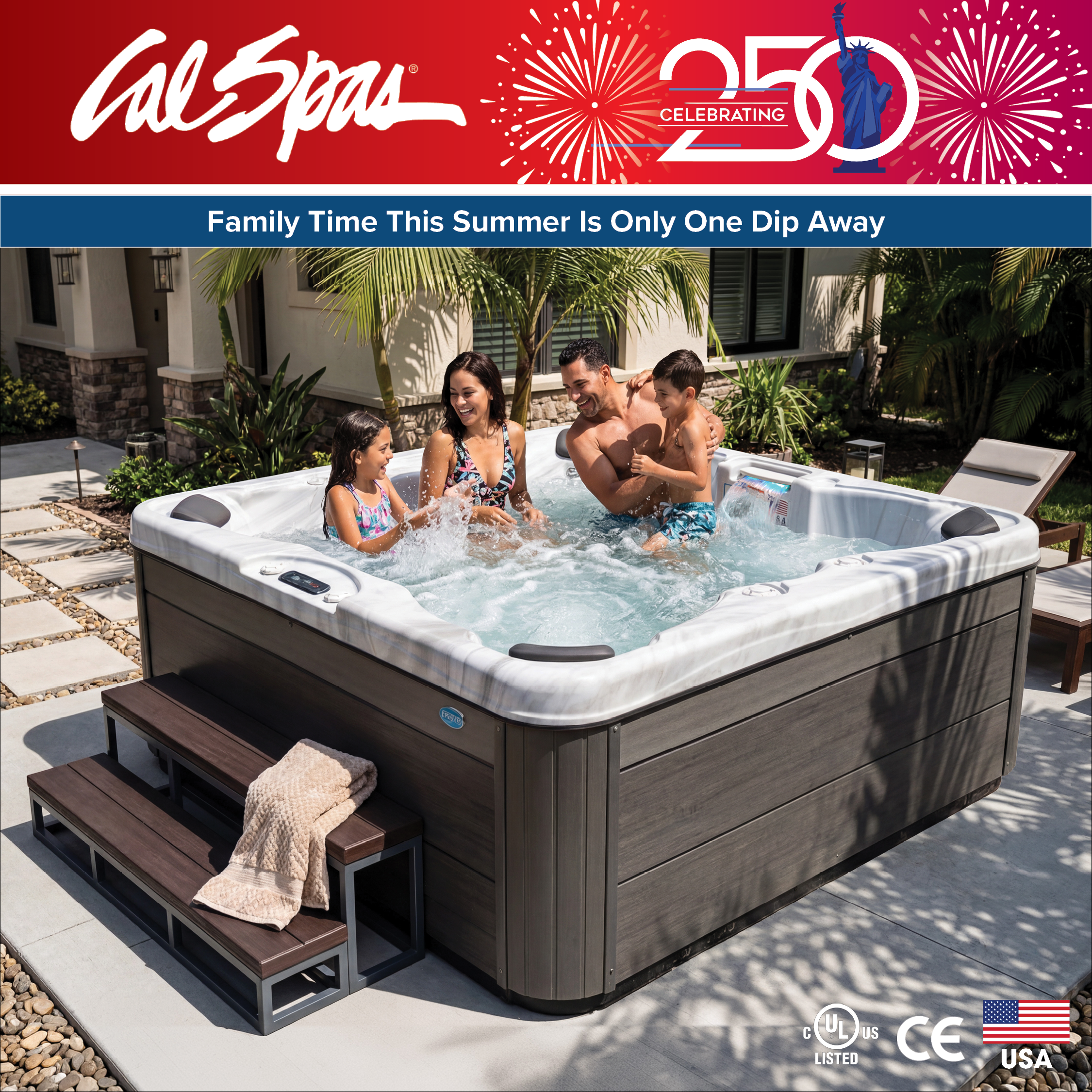 Calspas hot tub being used in a family setting - Oxnard